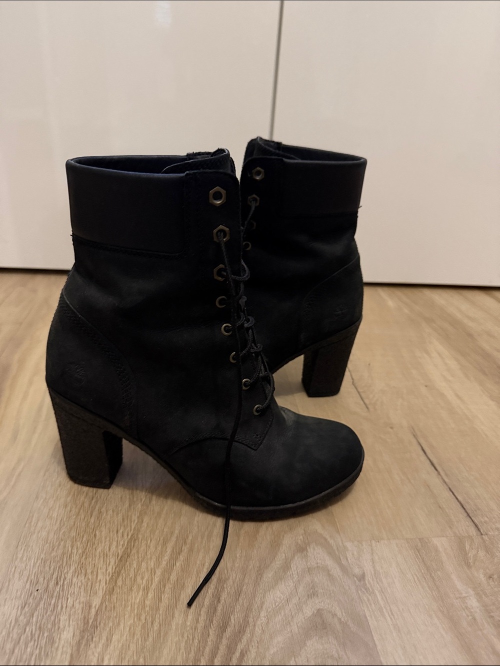 Timberland Women's Black Lace-Up High Heel Ankle Boots